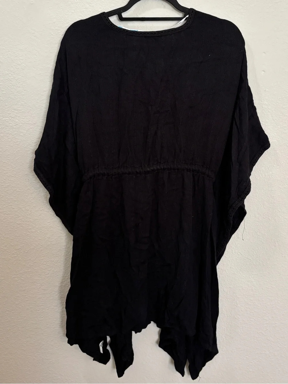 Blue Island Black Tie Front Kimono Swim Coverup